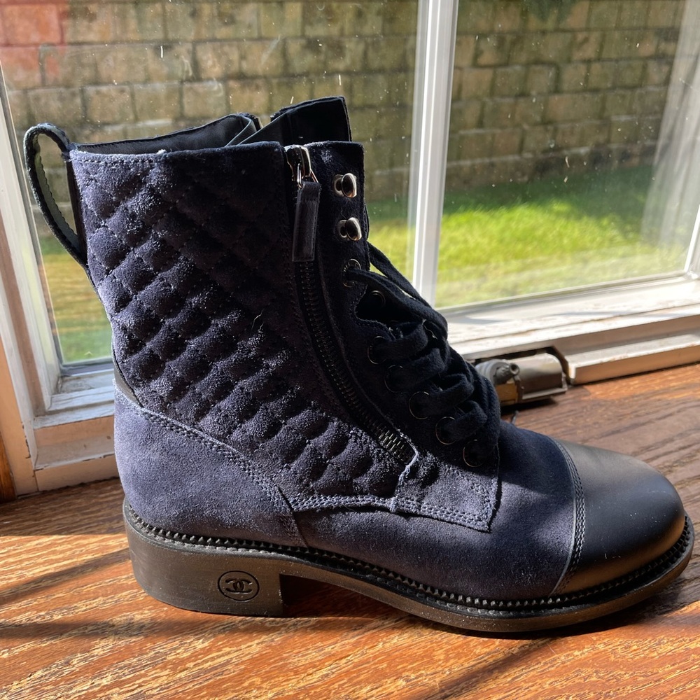 CHANEL NAVY SUEDE BOOTS